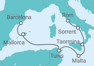 Reiseroute der Kreuzfahrt  A Journey through Mediterranean Beauty, Artistic Spirit & Eternal Charms - Explora Journeys