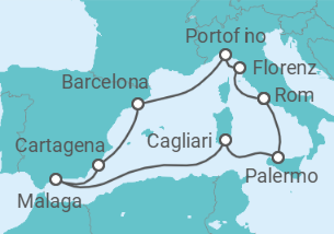 Reiseroute der Kreuzfahrt  Italien, Spanien - mit Flug - Celebrity Cruises