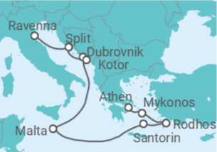 Reiseroute der Kreuzfahrt  Griechenland, Malta, Kroatien, Montenegro - mit Flug - Celebrity Cruises