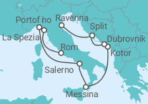 Reiseroute der Kreuzfahrt  Italien, Montenegro, Kroatien - mit Flug - Celebrity Cruises