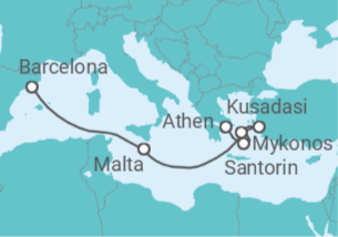 Reiseroute der Kreuzfahrt  Griechenland, Türkei, Malta - mit Flug - Celebrity Cruises