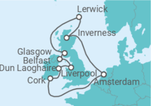 Reiseroute der Kreuzfahrt  Vereinigtes Königreich - mit Flug - Celebrity Cruises