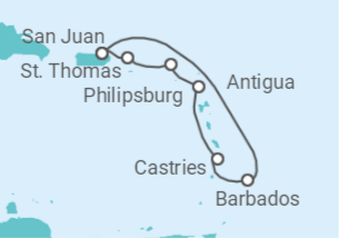 Reiseroute der Kreuzfahrt  Southern Caribbean with St. Lucia - Princess Cruises