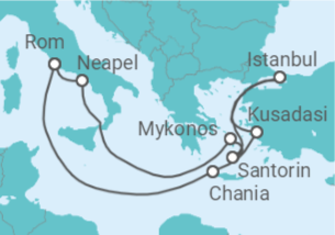 Reiseroute der Kreuzfahrt  Griechenland, Türkei, Italien Alles Inklusive - Celebrity Cruises
