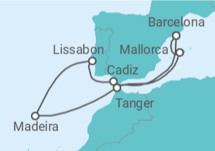 Reiseroute der Kreuzfahrt  Marokko, Portugal, Spanien Alles Inklusive - Celebrity Cruises