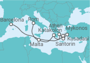 Reiseroute der Kreuzfahrt  Malta, Griechenland, Türkei Alles Inklusive - Celebrity Cruises