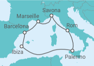 Reiseroute der Kreuzfahrt  Frankreich, Spanien, Italien Alles Inklusive - Costa Kreuzfahrten