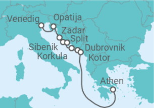 Reiseroute der Kreuzfahrt  CROATIA INTENSIVE CRUISE: ZADAR, SPLIT & DUBROVNIK - Azamara