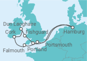 Reiseroute der Kreuzfahrt  Großbritannien & Irland ab Hamburg  Alles Inklusive - AIDA