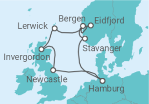 Reiseroute der Kreuzfahrt  Großbritannien & Norwegen ab Hamburg  Alles Inklusive - AIDA
