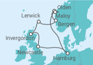 Reiseroute der Kreuzfahrt  Großbritannien & Norwegen ab Hamburg  Alles Inklusive - AIDA