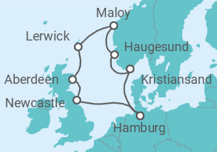 Reiseroute der Kreuzfahrt  Großbritannien & Norwegen ab Hamburg  Alles Inklusive - AIDA