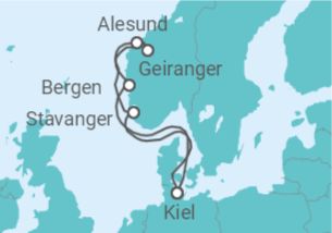 Reiseroute der Kreuzfahrt  Norwegens Welterbe ab Kiel 1  Alles Inklusive - mit Flug - AIDA