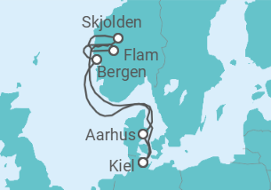 Reiseroute der Kreuzfahrt  Norwegen mit Sognefjord ab Kiel  Alles Inklusive - AIDA