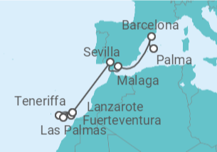Reiseroute der Kreuzfahrt  Kanaren & Andalusien ab Teneriffa 2  Alles Inklusive - AIDA