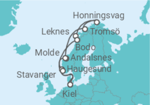 Reiseroute der Kreuzfahrt  Norwegen mit Lofoten & Nordkap ab Kiel  Alles Inklusive - AIDA