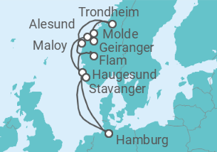 Reiseroute der Kreuzfahrt  Norwegens Fjord-Weltnaturerbe ab Hamburg 2  Alles Inklusive - mit Flug - AIDA