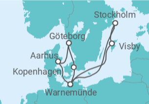 Reiseroute der Kreuzfahrt  Schweden & Dänemark mit Stockholm ab Warnemünde  Alles Inklusive - AIDA