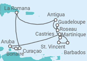 Reiseroute der Kreuzfahrt  Karibische Inseln ab Barbados  Alles Inklusive - mit Flug - AIDA