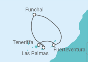Reiseroute der Kreuzfahrt  Kanaren & Madeira  Alles Inklusive - mit Flug - AIDA