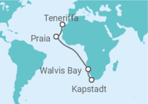 Reiseroute der Kreuzfahrt  Von Teneriffa über Namibia nach Kapstadt  Alles Inklusive - mit Flug - AIDA