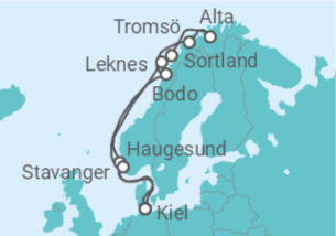 Reiseroute der Kreuzfahrt  Herbstliche Nordlichter ab Kiel  Alles Inklusive - mit Flug - AIDA