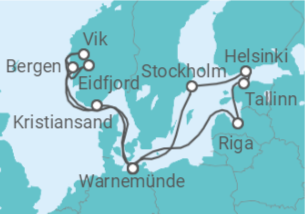 Reiseroute der Kreuzfahrt  Highlights der Nord- und Ostseeküste 2  Alles Inklusive - mit Flug - AIDA