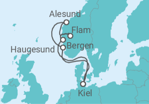 Reiseroute der Kreuzfahrt  Norwegens Welterbe ab Kiel  Alles Inklusive - mit Flug - AIDA