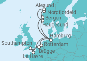 Reiseroute der Kreuzfahrt  Metropolen & Norwegen ab Hamburg  Alles Inklusive - AIDA