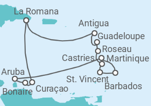 Reiseroute der Kreuzfahrt  Karibische Inseln ab Dominikanische Republik  Alles Inklusive - mit Flug - AIDA