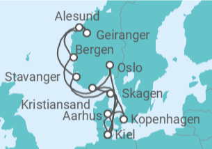 Reiseroute der Kreuzfahrt  Große Skandinavien-Reise ab Kiel  Alles Inklusive - AIDA