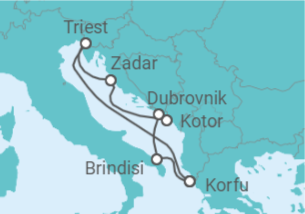 Reiseroute der Kreuzfahrt  Adria ab Korfu 1  Alles Inklusive - AIDA
