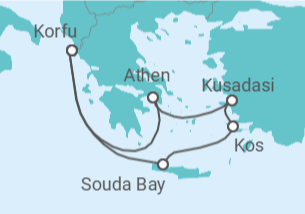 Reiseroute der Kreuzfahrt  Griechenland ab Korfu 1  Alles Inklusive - AIDA