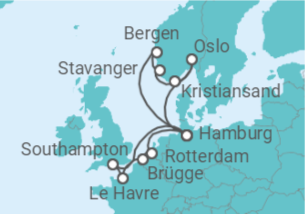 Reiseroute der Kreuzfahrt  Metropolen & Südnorwegen ab Hamburg  Alles Inklusive - AIDA