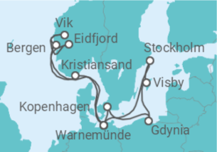 Reiseroute der Kreuzfahrt  Highlights der Nord- und Ostseeküste 1  Alles Inklusive - AIDA