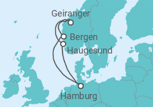 Reiseroute der Kreuzfahrt  Norwegen mit Geiranger ab Hamburg  Alles Inklusive - mit Flug - AIDA