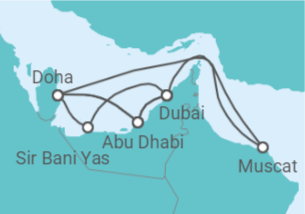 Reiseroute der Kreuzfahrt  Große Orient-Reise ab Dubai  Alles Inklusive - mit Flug - AIDA