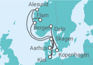 Reiseroute der Kreuzfahrt  Große Skandinavien-Reise ab Kiel  Alles Inklusive - mit Flug - AIDA