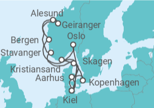 Reiseroute der Kreuzfahrt  Große Skandinavien-Reise ab Kiel 2  Alles Inklusive - mit Flug - AIDA