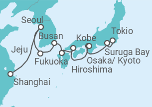 Reiseroute der Kreuzfahrt  China, Südkorea & Japan 1  Alles Inklusive - mit Flug - AIDA