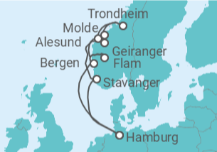 Reiseroute der Kreuzfahrt  Norwegens Fjord-Weltnaturerbe ab Hamburg 1  Alles Inklusive - AIDA
