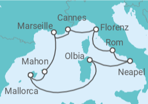 Reiseroute der Kreuzfahrt  Mediterrane Highlights ab Mallorca  Alles Inklusive - AIDA