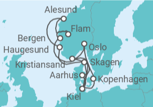 Reiseroute der Kreuzfahrt  Große Skandinavien-Reise ab Kiel  Alles Inklusive - AIDA
