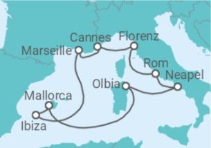 Reiseroute der Kreuzfahrt  Mediterrane Highlights ab Mallorca  Alles Inklusive - AIDA