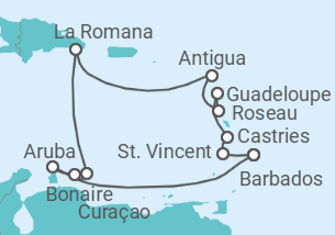Reiseroute der Kreuzfahrt  Karibische Inseln ab Barbados  Alles Inklusive - mit Flug - AIDA