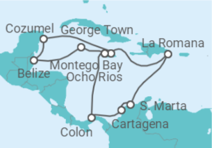 Reiseroute der Kreuzfahrt  Mittelamerika & Mexiko ab Jamaika  Alles Inklusive - AIDA
