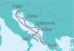 Reiseroute der Kreuzfahrt  Adria ab Korfu 1  Alles Inklusive - AIDA