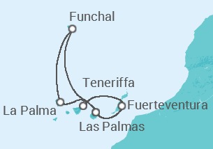 Reiseroute der Kreuzfahrt  7 Nächte - Kanaren mit Madeira - ab/bis Las Palmas - mit Flug - Mein Schiff