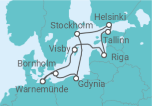 Reiseroute der Kreuzfahrt  Städte der Ostsee ab Warnemünde 1  Alles Inklusive - mit Flug - AIDA