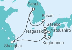 Reiseroute der Kreuzfahrt  Südkorea, Japan, China Alles Inklusive - Costa Kreuzfahrten